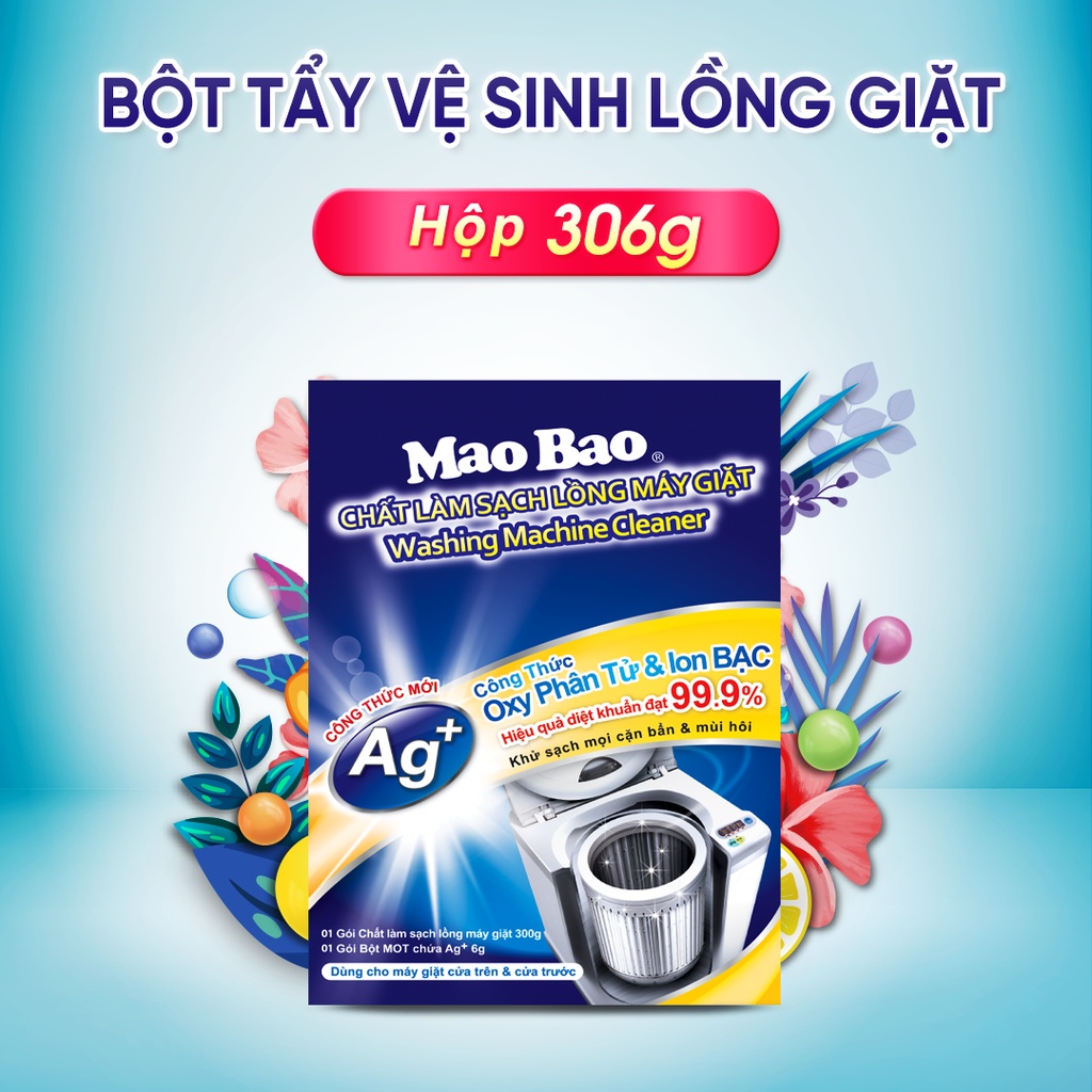 Hộp Bột Tẩy Vệ Sinh Lồng Máy Giặt Mao Bao chứa ion Bạc 306g