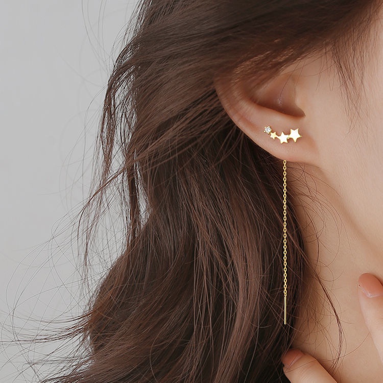 Bông tai dây tòn ten ngôi sai bạc 925 sterling