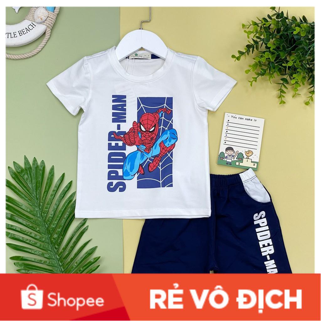 Bộ cotton cộc tay in hình siêu nhân nhện chữ dọc litibaby, cho bạn từ 11-25kg. Chất cotton 4 chiều đanh tay, mặc mát