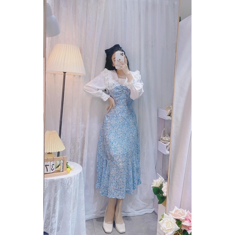 Set áo cổ ren + yếm 2 dây hoa nhí