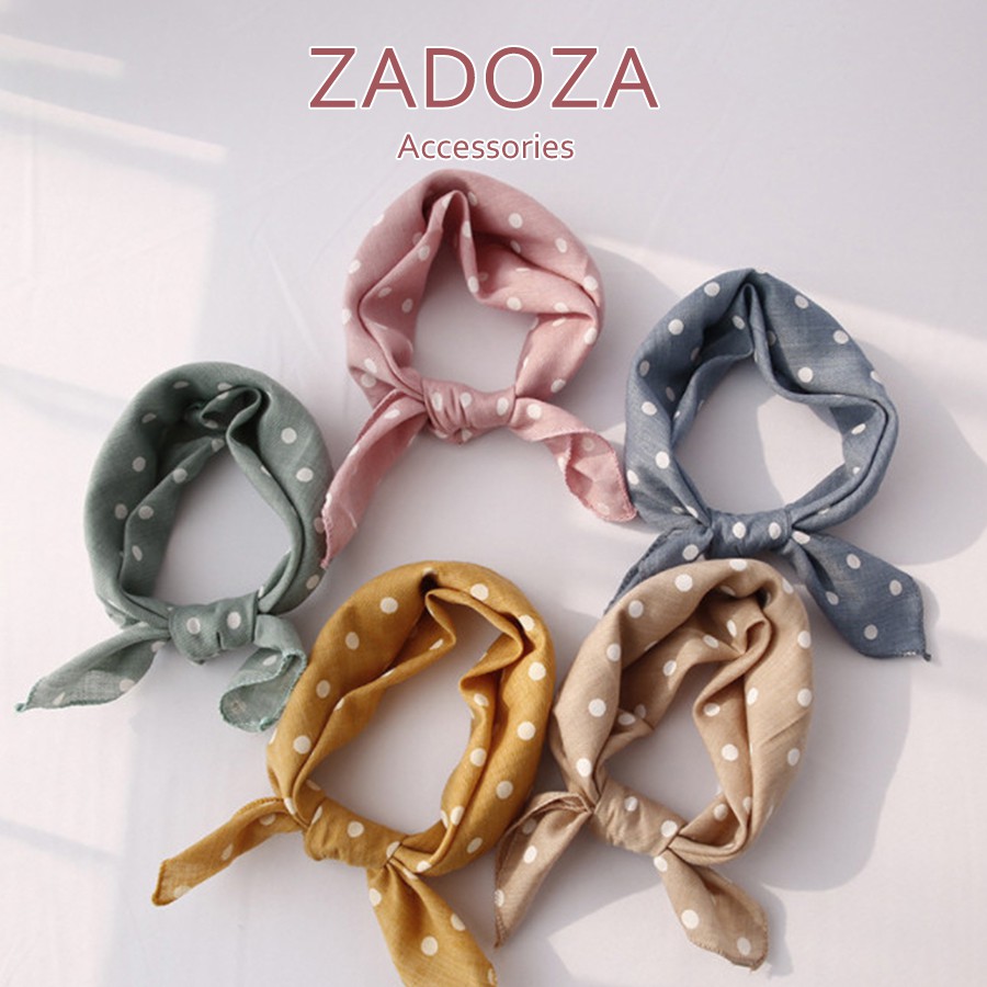 - Khăn lụa turban santin quấn túi, quàng cổ, đeo tay, thắt nơ họa tiết chấm bi