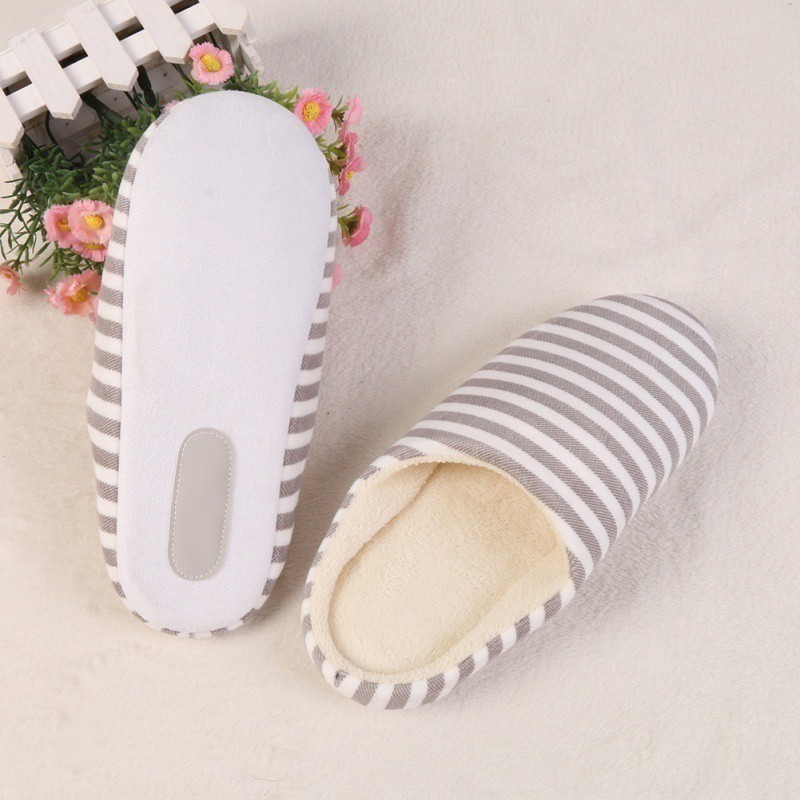Dép bông đi trong nhà vải cotton mềm họa tiết sọc ngang cho nam nữ
