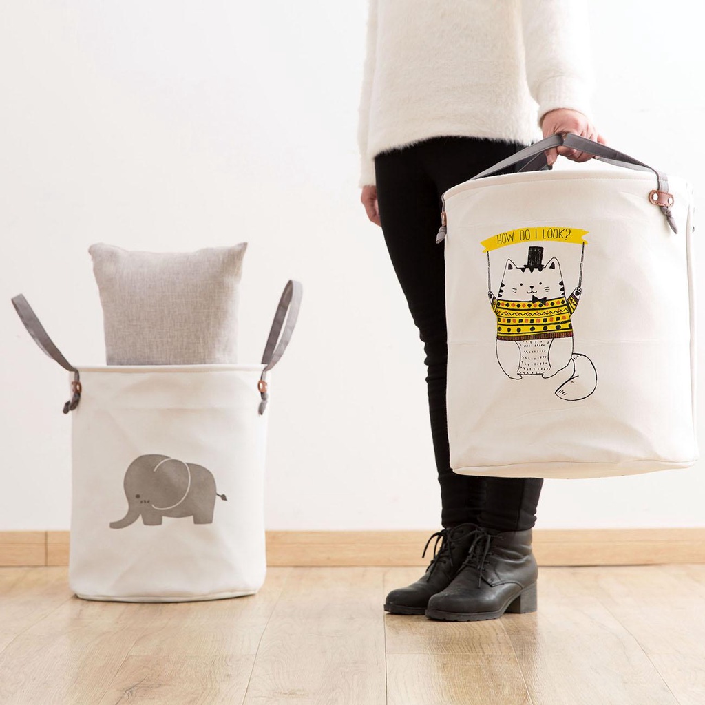 Giỏ đựng đồ chơi cho bé, túi đựng đồ đa năng hình thú có quai xách 36x38cm
