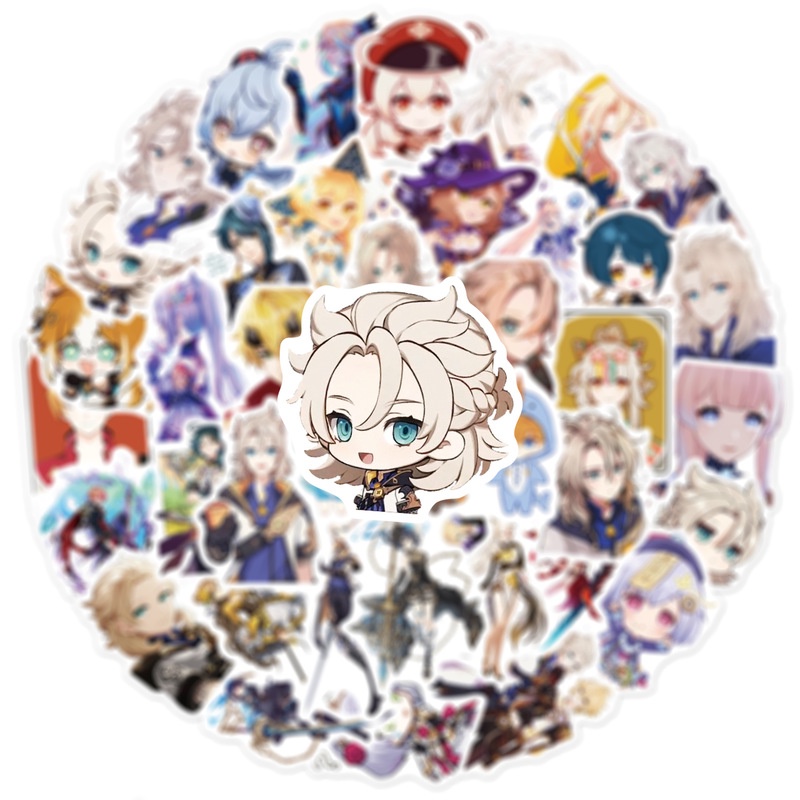 Bộ 10/50 Miếng Dán PVC Chống Thấm Nước Hình Anime Genshin Impact Mới