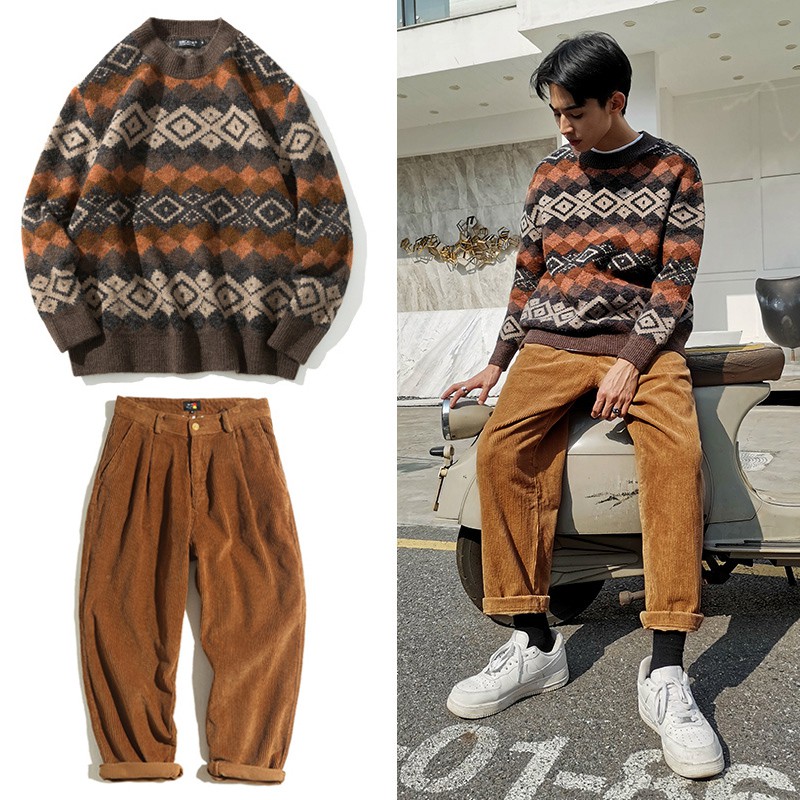Bộ áo len và quần nam phong cách vintage Nhật Bản mitbg000