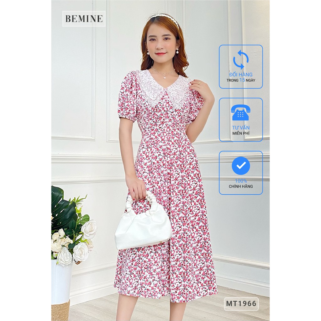 Đầm xòe hoa nhí tay bồng cổ ren BEMINE MT1966DO