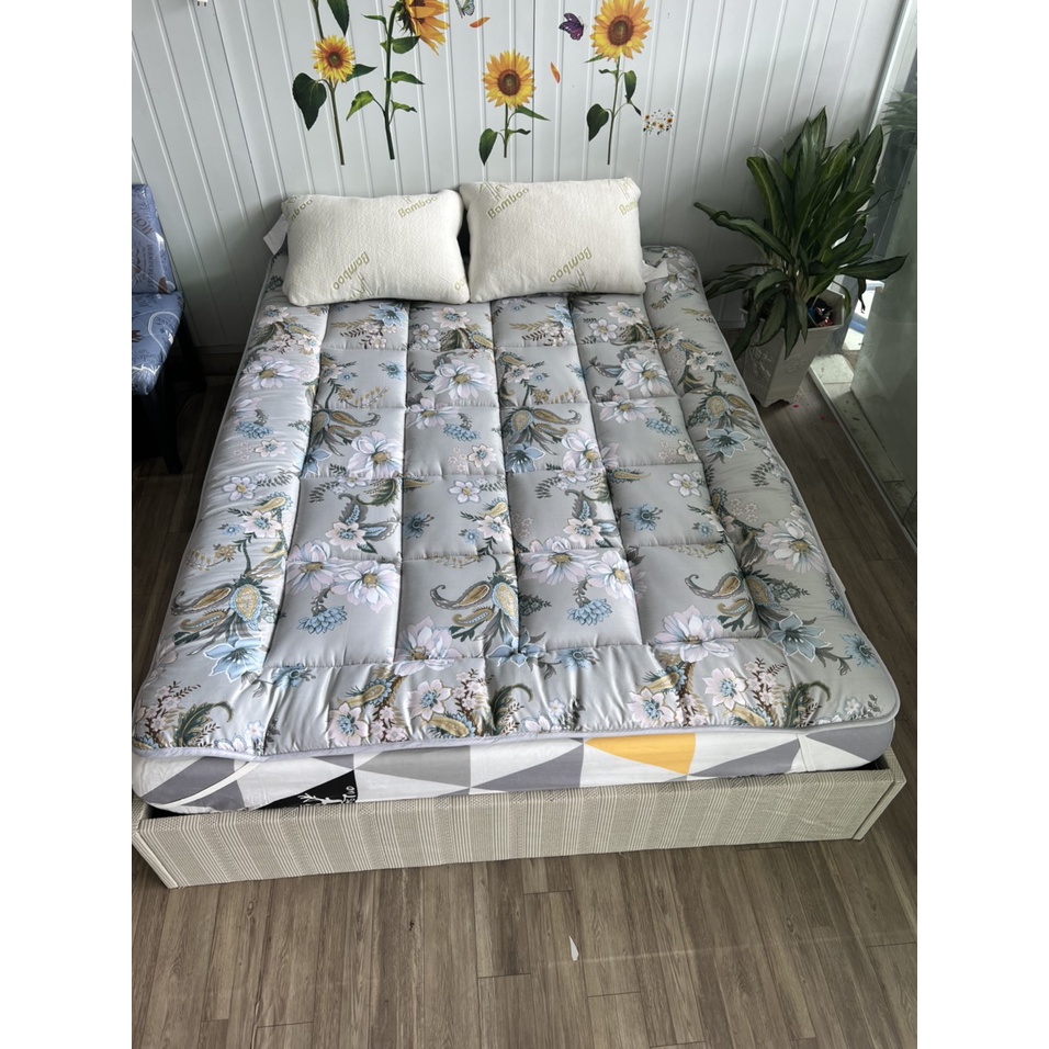 Nệm topper 5cm thiết kế mới nhiều size 1m 1m2 1m4 1m6 1m8 bằng gòn trăng trang trí decor phòng ngủ màu trắng xám