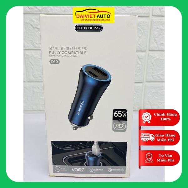Tẩu sạc nhanh 65W Sendem D10 cho ô tô USB + Type | Đại việt auto