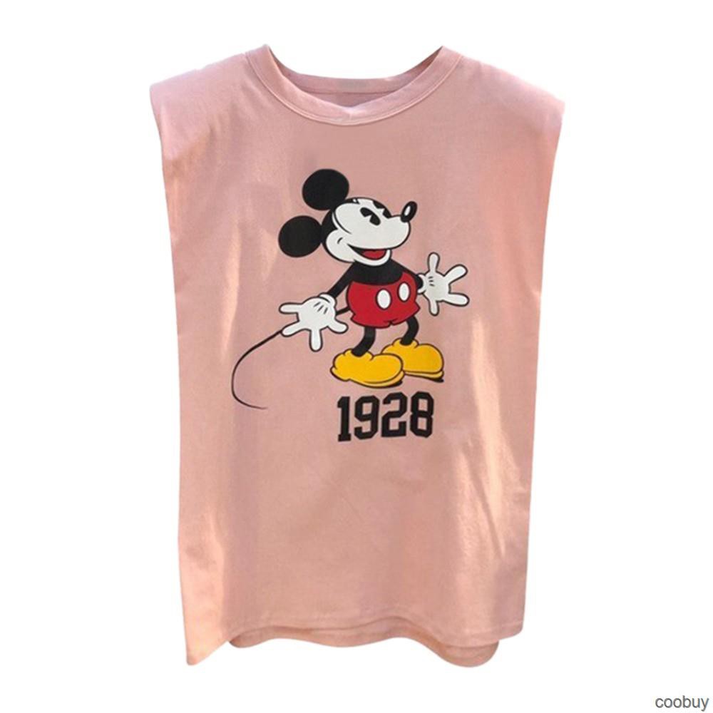 Áo Thun Nữ Không Tay Cổ Tròn In Hình Chuột Mickey
