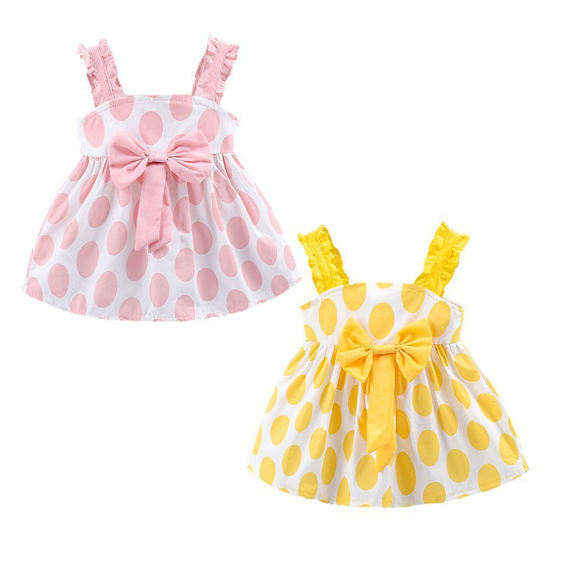 Babyme Summer Baby Girls Strap Dot Pattern Casual Cotton Dress Kids Toddler Princess Sundress