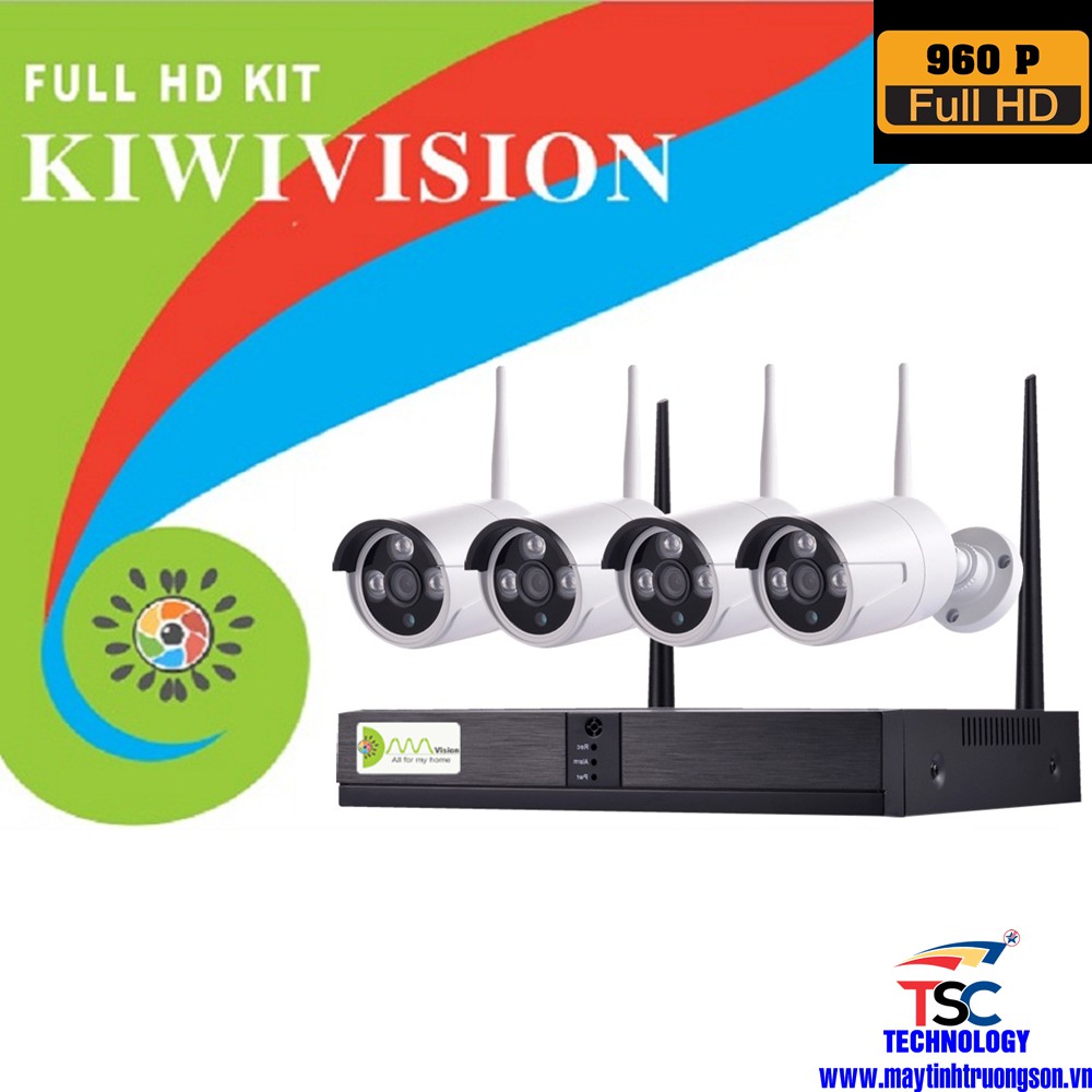 Bộ Camera KIWIVISION NVR4130 Wifi NVR Kit 4 Mắt Camera Thân Ống 1.3M Full HD 960P