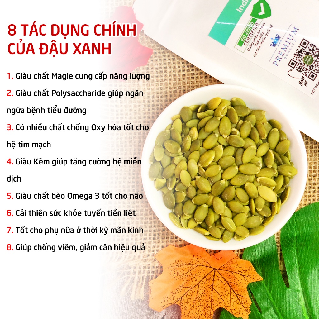 500g nhân bí xanh Ấn Độ ( Sống/ Rang Chín) nguyên vị, béo thơm Hani Food