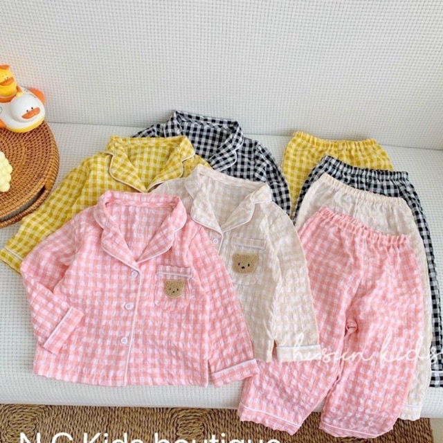 (8-18KG) Đồ Ngủ pijama Cho Bé Trai Bé Gái 1 Tuổi - 5 Tuổi, Pizama Cho Bé Vải Thô Đũi Thoáng Mát