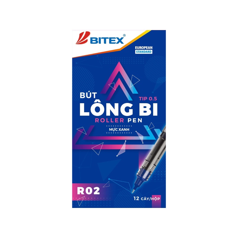 Bút lông bi Bitex R02 mực xanh, đỏ, đen ngòi 0.5mm (3 cây)