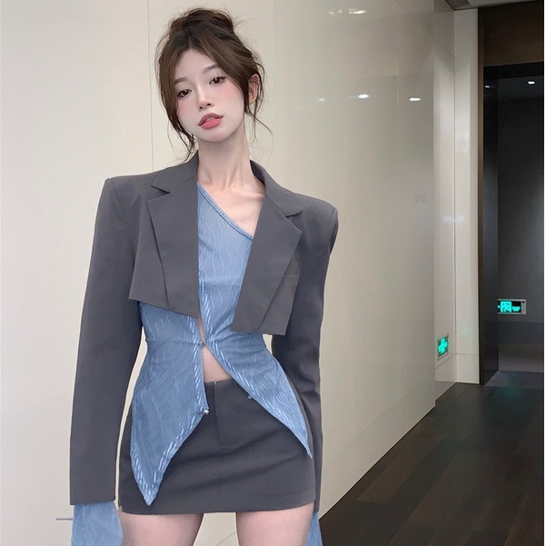 Set Áo Khoác Tay Dài + Chân Váy Ôm Hông + Áo Thun Tay Dài Phong Cách Hàn Quốc Cho Nữ