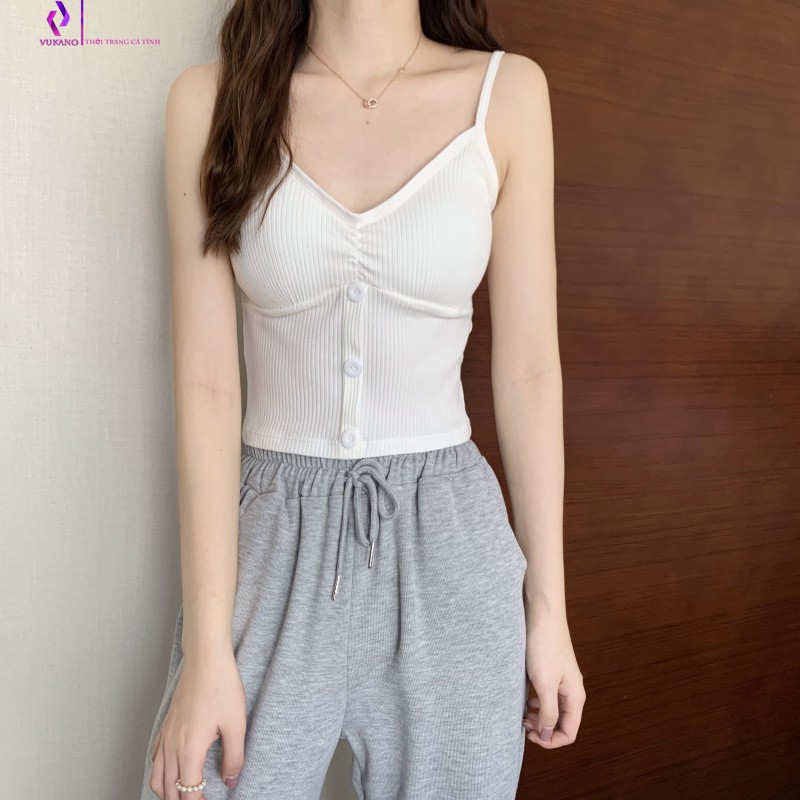 Áo croptop 2 dây VUKANO áo bra chất liệu cotton thoáng mát co dãn có lót ngực - ABN02