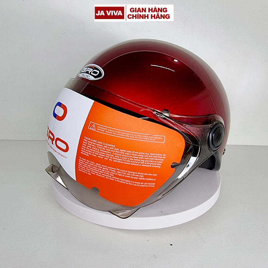 Mũ bảo hiểm nữ nửa, nón bảo hiểm chính hãng GRO có kính ngắn, size 54-58cm, nhiều màu