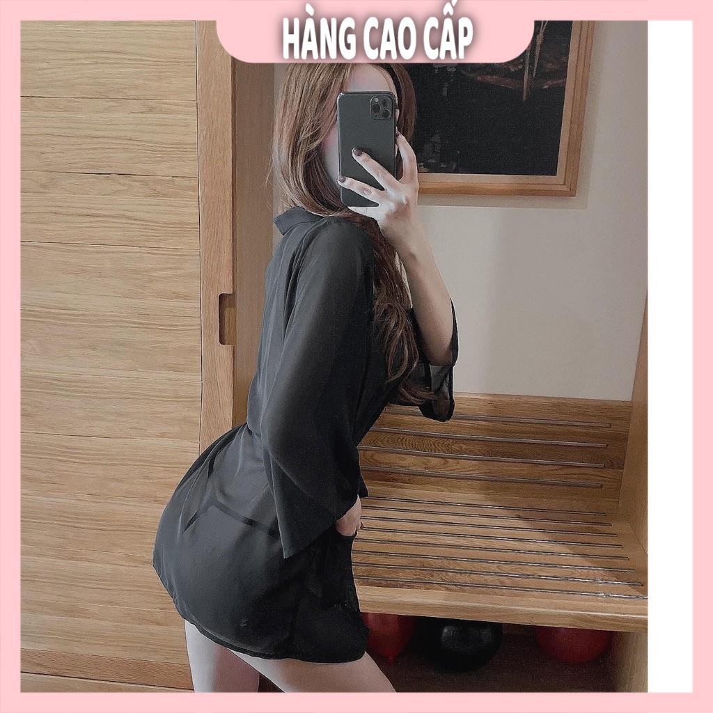 Váy ngủ xuyên thấu gợi cảm áo choàng sexy kiểu kimono tay dài có túi xinh xắn | BigBuy360 - bigbuy360.vn