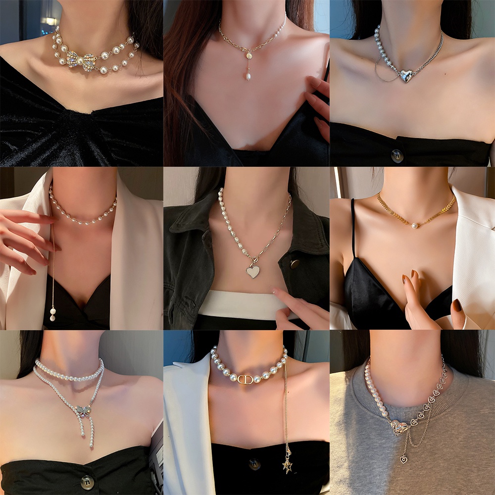 Vòng cổ Chuỗi Dài Đính Ngọc Trai/Nơ/Hoa Thời Trang Cổ Điển Cho Nữ