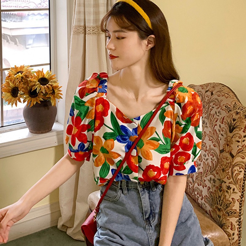 Áo Kiểu Tay Ngắn Hoạ Tiết In Thiết Kế Dáng Rộng Che Khuyết Điểm | BigBuy360 - bigbuy360.vn
