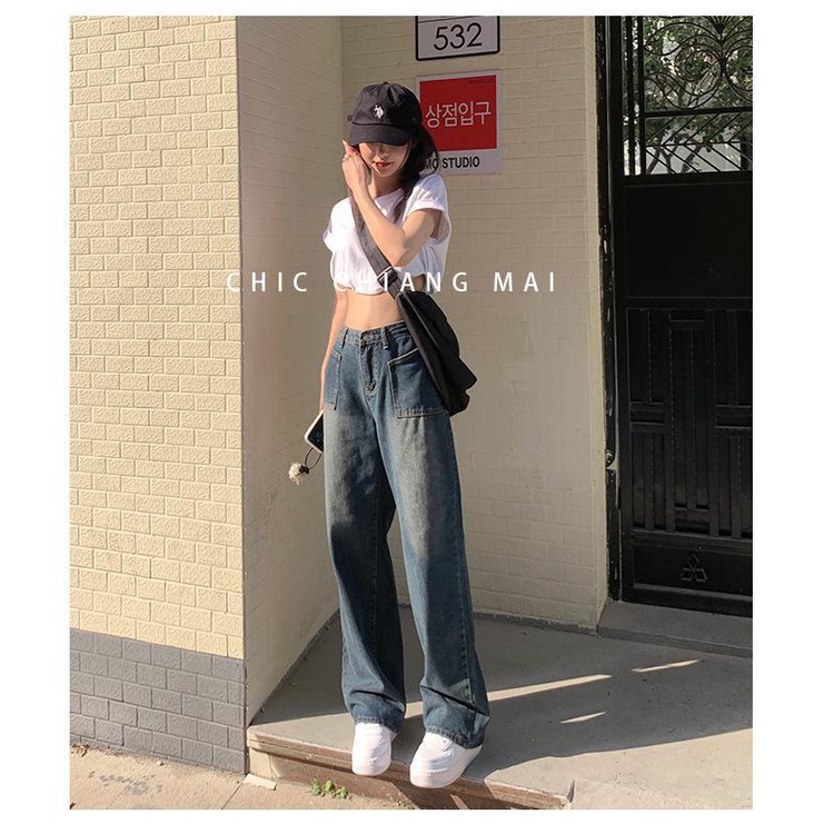 [Hàng chuẩn loại 1] Quần jeans dài ống suông rộng phủ chân màu xanh cổ điển Hàn Quốc siêu phẩm - năng động - cá tính