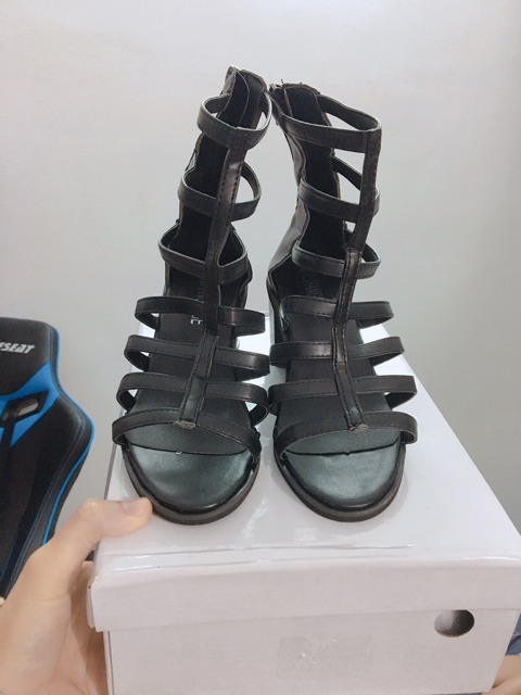 [Sandal nữ Chiến Binh Cao Cổ][sandal cao gót nữ da lì]Gót Vuông 5 Phân