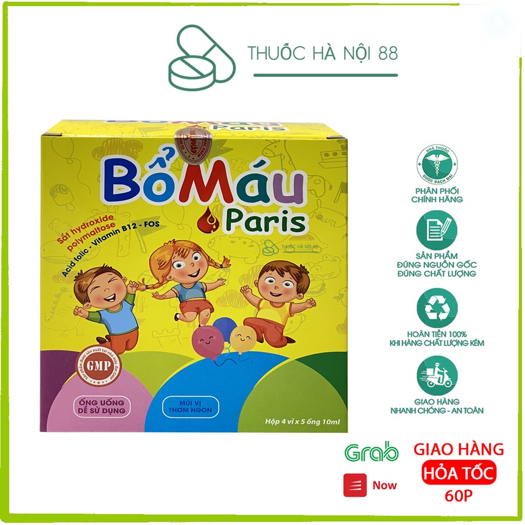 Bổ máu Paris bổ sung Acid Folic Vitamin B9, B12 cho trẻ từ 1 tuổi (Hộp 20 ống 10ml)