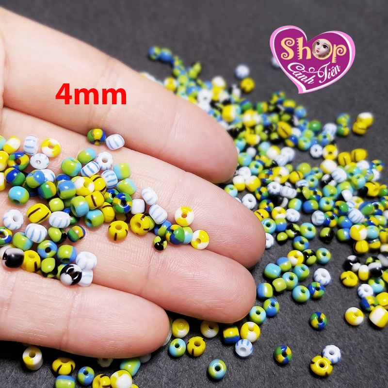 Gói Cườm kẻ sọc nhiều màu bóng đẹp 2-5mm độc đáo làm vòng thủ công