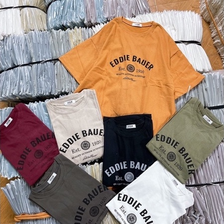Áo Phông 3158 in chữ EDDIE BAUER Nam Nữ, Áo Thun Tay Lỡ Oversize From Rộng Basic Chất Cotton 100%