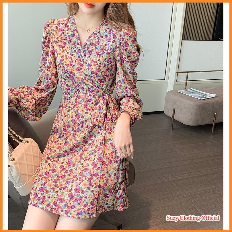 Đầm Dự Tiệc Chất Voan Hoa Nhí Thắt Eo Chéo Tay Phồng Ulzzang | BigBuy360 - bigbuy360.vn