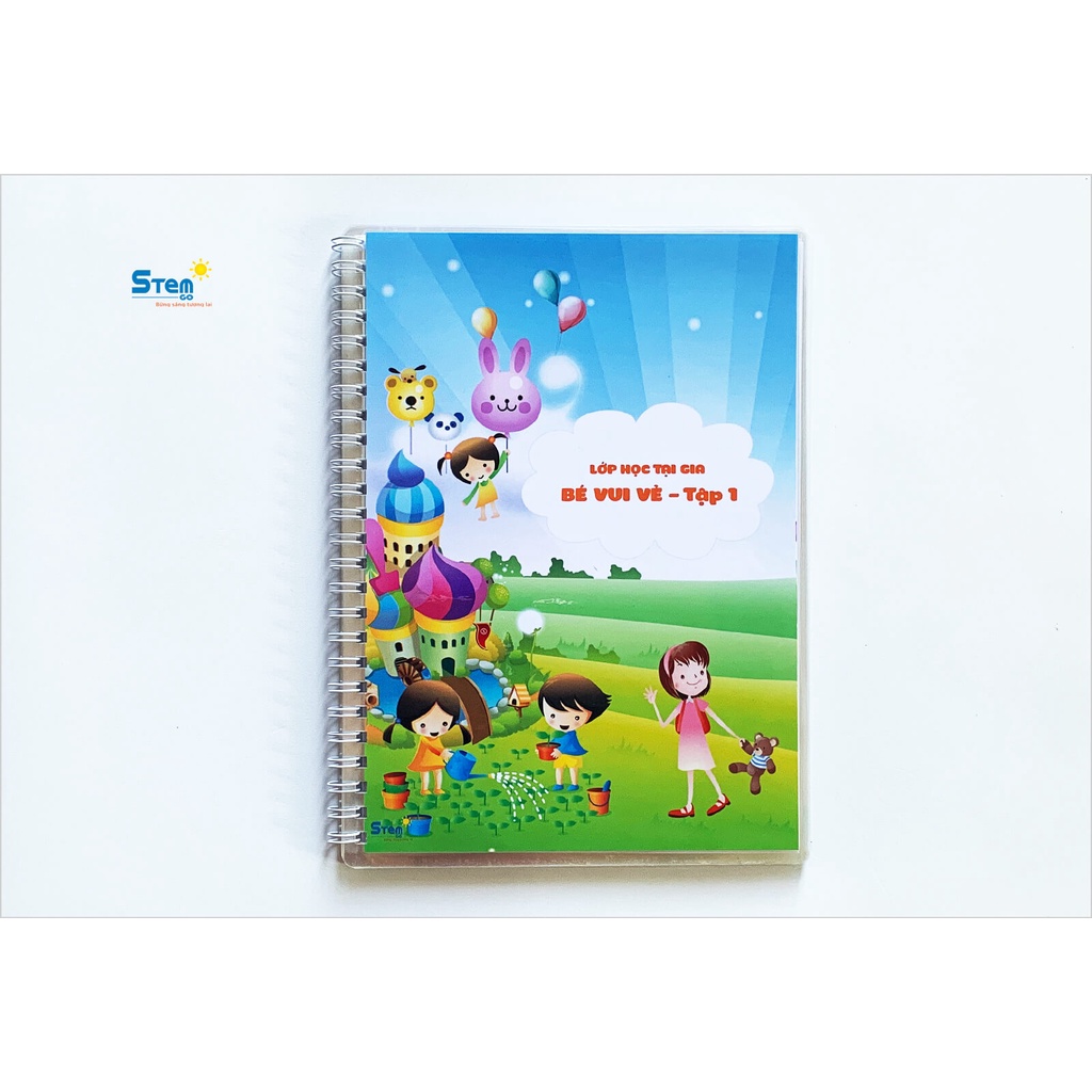 Học liệu Bé Vui Vẻ tập 1 KHỔ A5 in giấy ảnh 36 trang viết xoá nhiều lần cho bé 2-5 tuổi (kèm bút dạ)