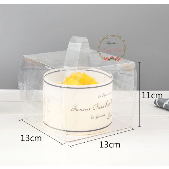 HỘP MICA TRONG SUỐT 2 NGĂN CÓ QUAI XÁCH & RUY BĂNG - đựng bánh và hoa