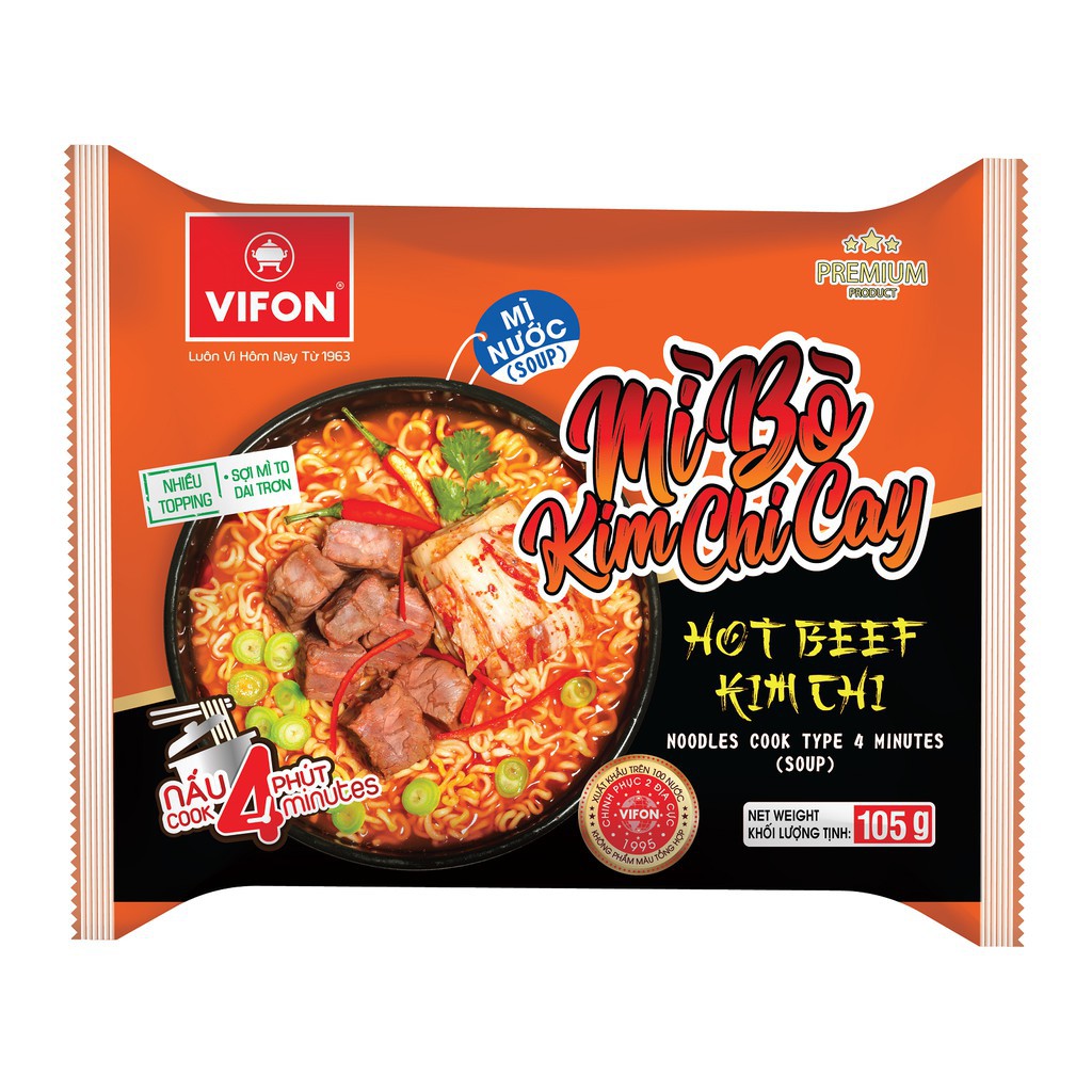 Mì Trộn Vifon Bò Kim Chi Cay / trứng muối cay (105g/Gói)