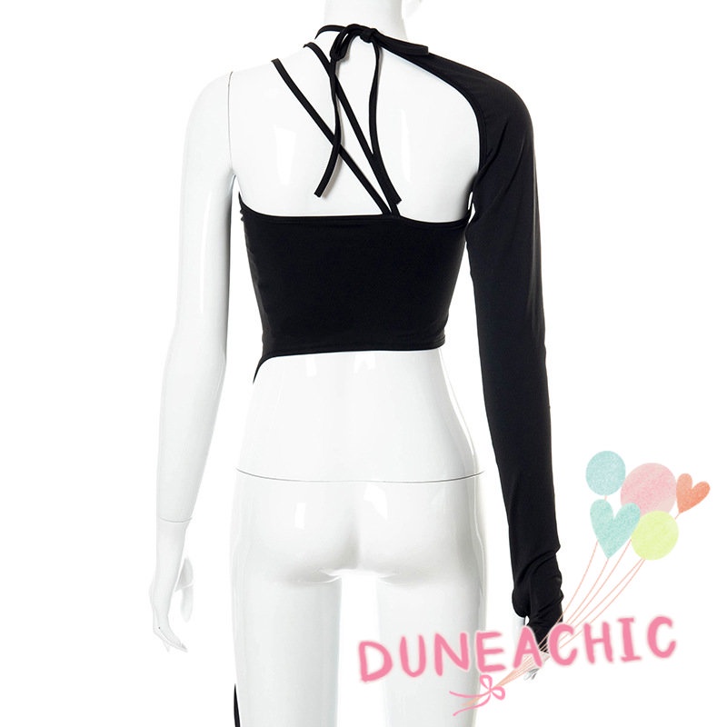 DUNEA Áo Croptop Lệch Vai Thiết Kế Lệch Tà Quyến Rũ Cho Nữ