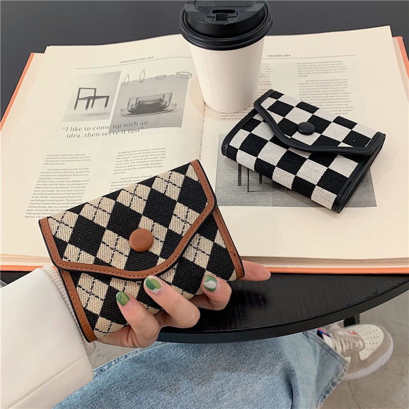 Ví Nữ mini Họa Tiết Caro Phong Cách retro Hàn Quốc