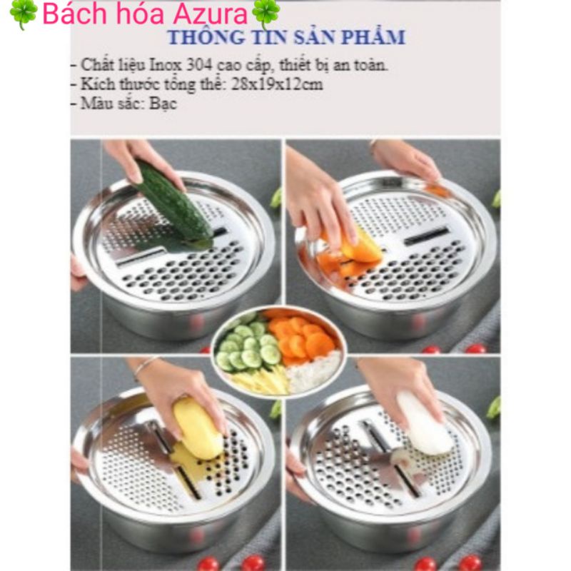 Bộ thau rổ bào INOX Cắt + Thái + Bào + Rửa rau củ đa năng 3 IN 1 cực kì tiện lợi B1