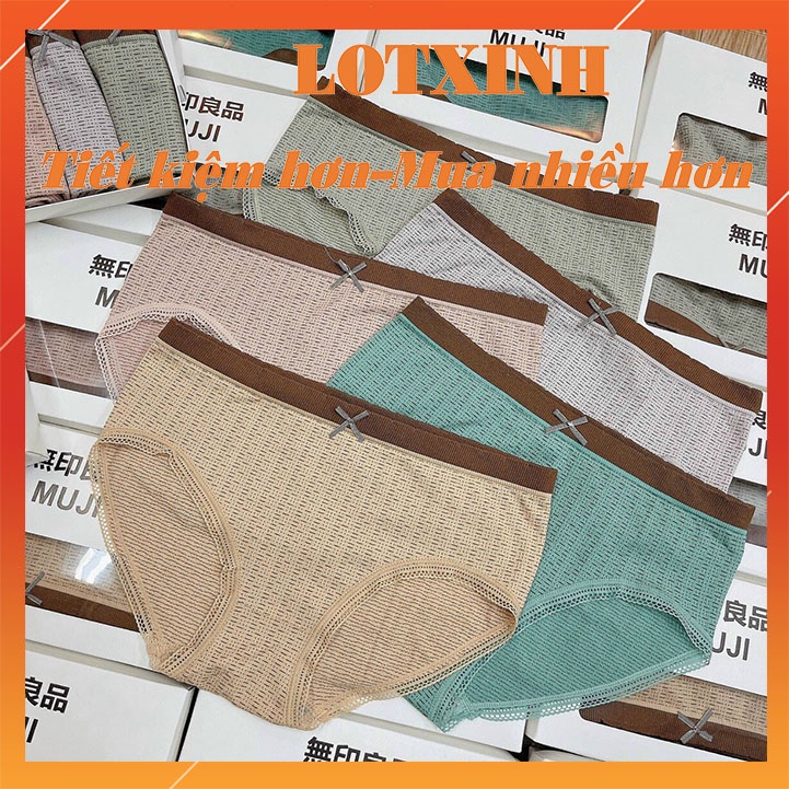 SET 3 Quần Lót Nữ Cotton phối viền ren thông hơi đính nơ xinh màu đẹp kháng khuẩn xuất nhật LOTNU12