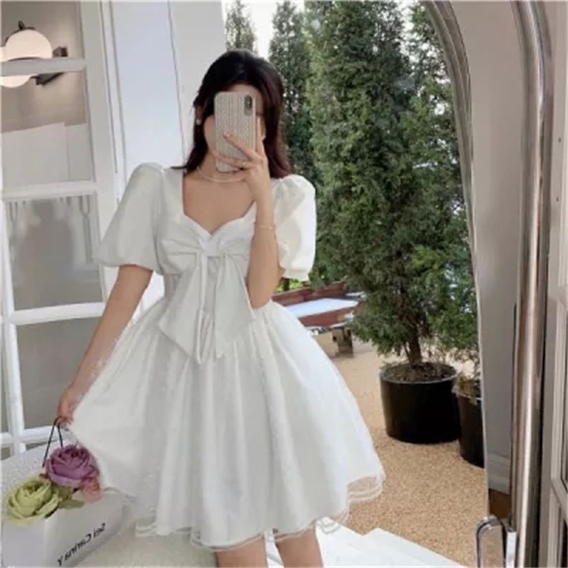 ❤Váy babydoll Đầm Tay Phồng Chiết Eo Phong Cách Retro Pháp Thời Trang Mùa Hè Xinh Xắn Cho Nữ
