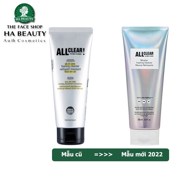 Sữa rửa mặt làm sạch đa năng sạch sâu dịu nhẹ The Face Shop all clear micellar cleansing foam 150ml