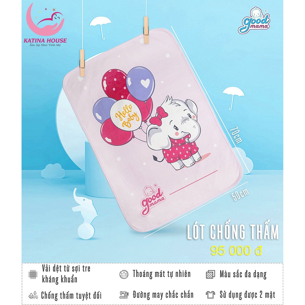 Tấm lót chống thấm cho bé 50x70cm chính hãng Goodmama, vải sợi tre mềm mại kháng khuẩn, chống thấm tuyệt đối