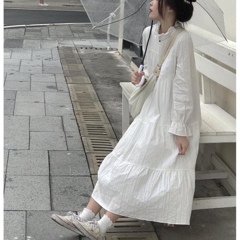 VÁY BABAYDOLL TRẮNG TẦNG CỔ BÈO ULZZANG