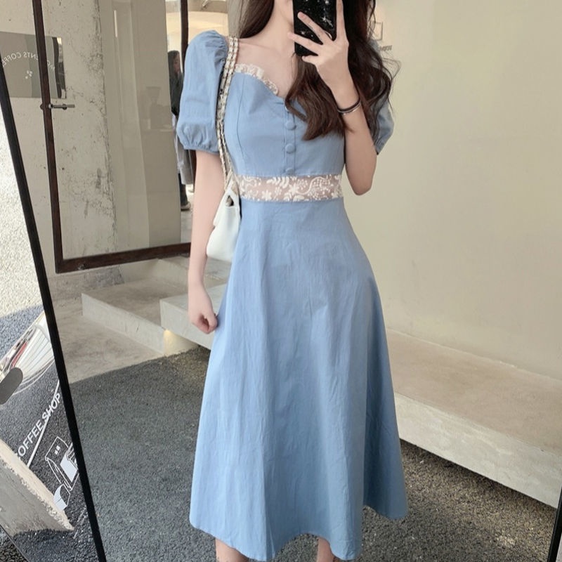 Đầm tay phồng thời trang retro pháp xinh xắn cho nữ