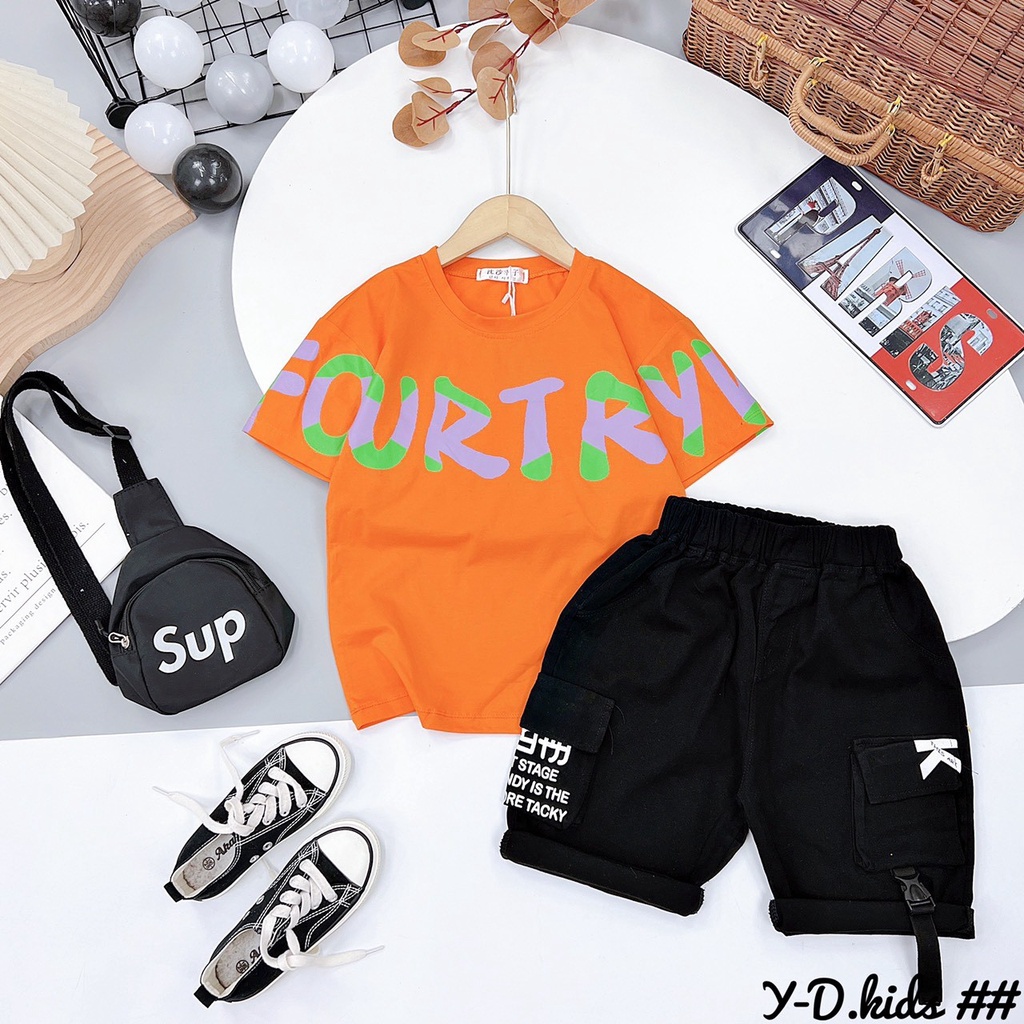 Set bộ quần áo bé trai áo cotton quần kaki mềm xịn có túi hộp