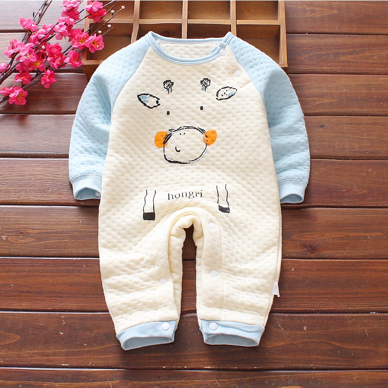 Bộ bodysuit trần bông 3 lớp cho bé, bộ body dài tay liền thân sơ sinh họa tiết đáng yêu 100% cotton_ BD30