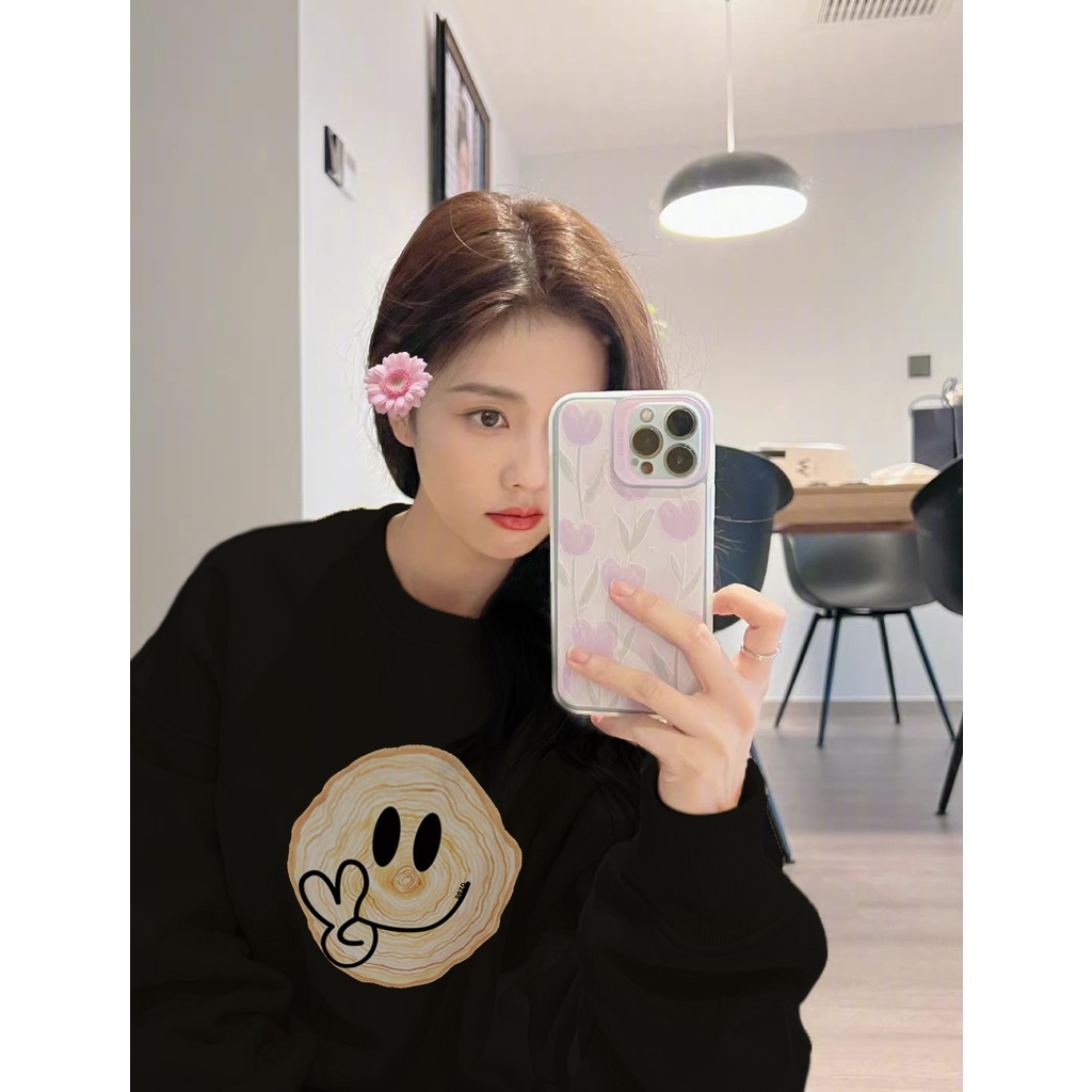 Áo sweater SELVZE chất liệu cotton cổ tròn in họa tiết thời trang cao cấp cho nữ