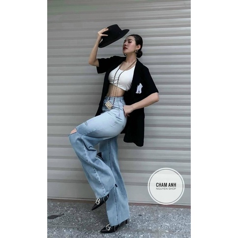 Áo vest cộc tay thêu N Y