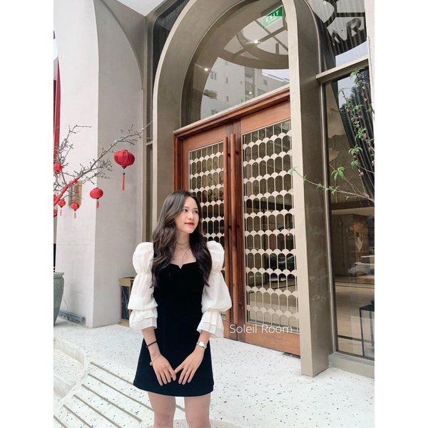 Váy Nhung Tay Phối Tơ Dáng Suông Siêu Xinh Có Ảnh Thật Kèm Video | BigBuy360 - bigbuy360.vn