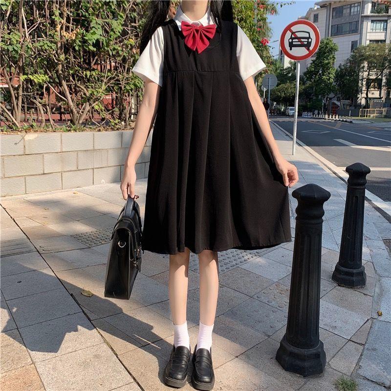 Đầm Yếm Dáng Rộng Phong Cách Học Sinh Nhật Bản Thời Trang Mùa Hè Cho Nữ