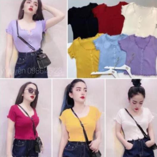 Bán Sỉ Áo len croptop cổ V phối viền ren(dưới 54/55kg)