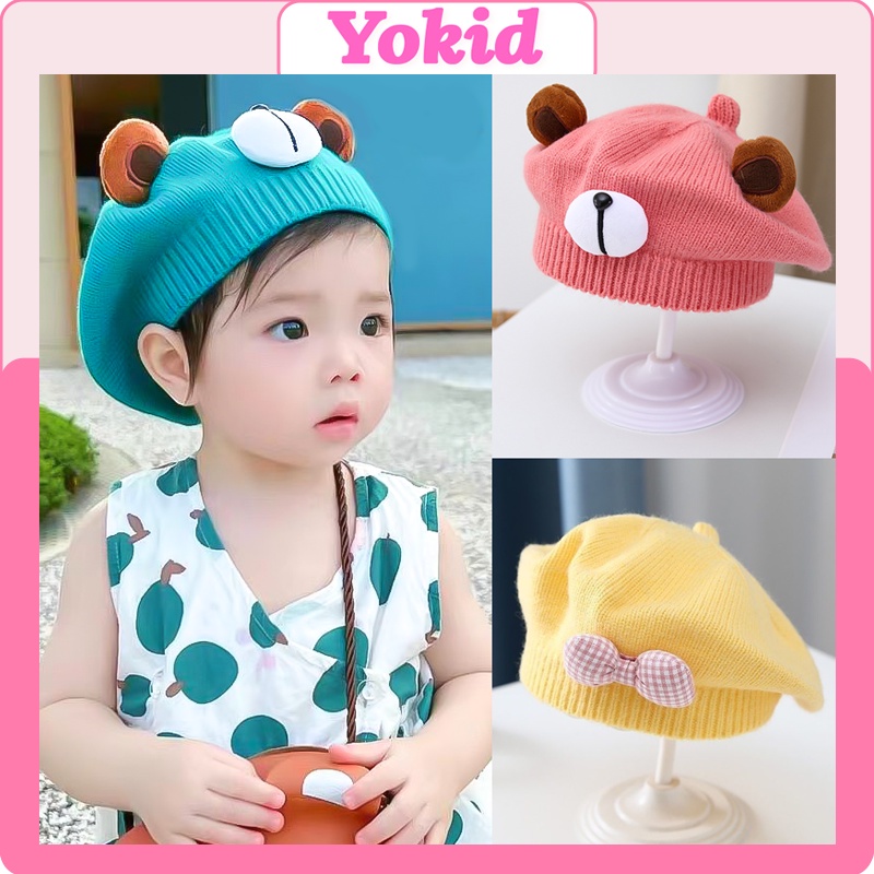 Mũ len nồi cho bé trai gái từ 3 tháng đến 24 tháng tuổi dệt kim hình chú gấu dễ thương Nón beret trẻ em ML35